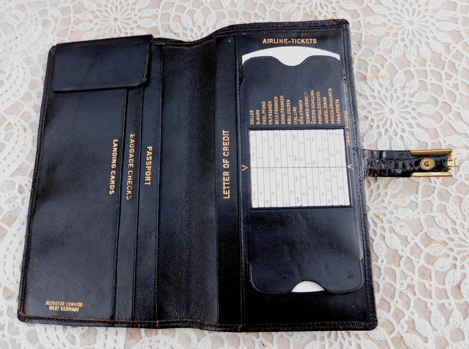 Travel Passport Wallet Black Alligator Cowhide West Germany King Leger Vintage