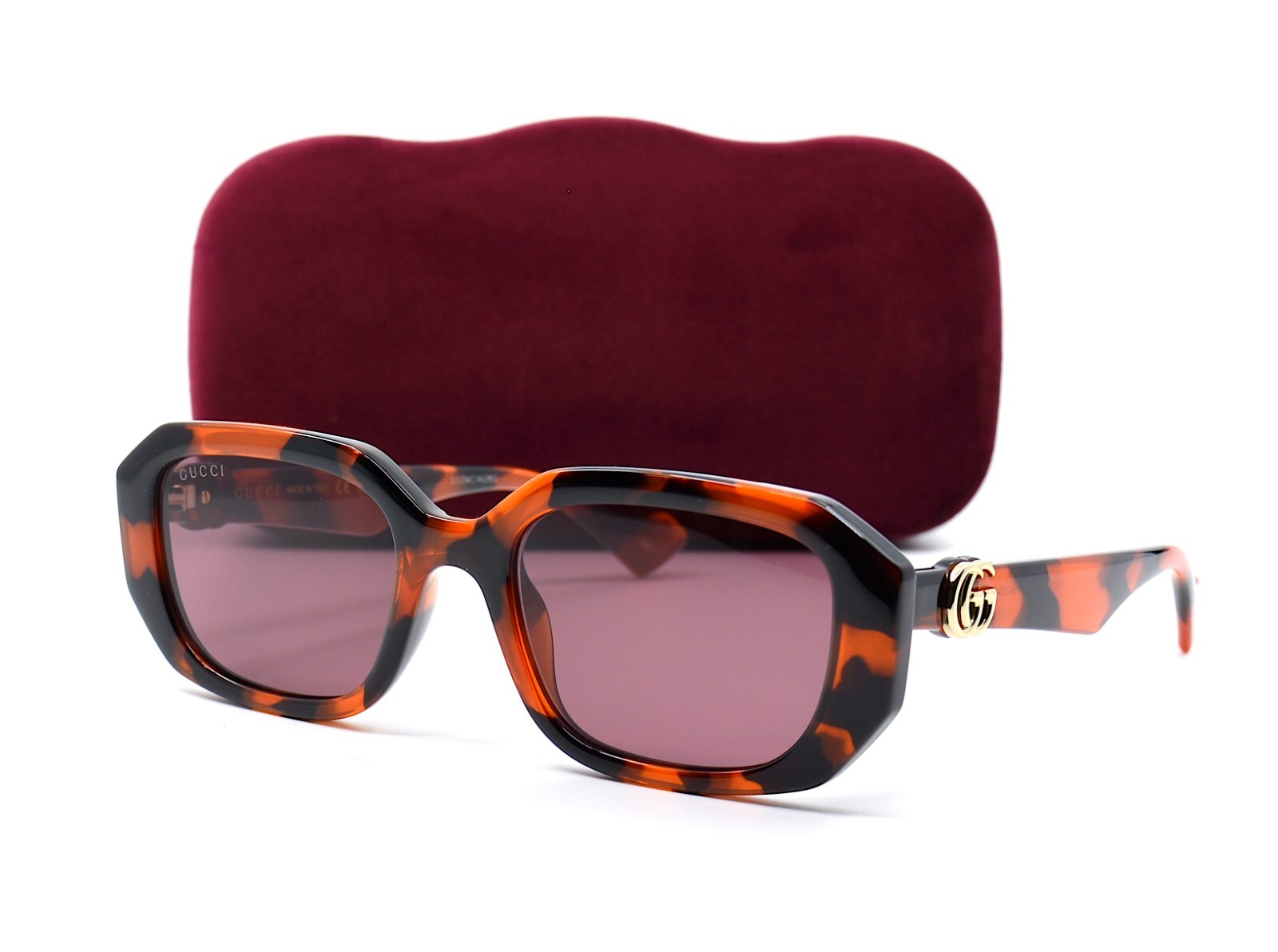 Pre-owned Gucci Gg1535s 005 Tortoise Orange Violet Lens Authentic Sunglasses 54-20 In Purple