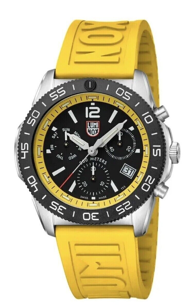 Pre-owned Luminox Swiss Made Pacific Diver Chronograph Yellow Rubber Mens Watch Xs.3145