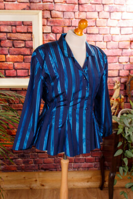 Vintage orig 80er Party Disco Bluse Jacke blau metallic electric blue 44