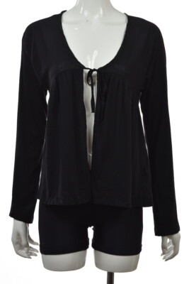 DKNY Womens Top Size L Black Solid Cotton Long Sleeve Knit Shirt Casual