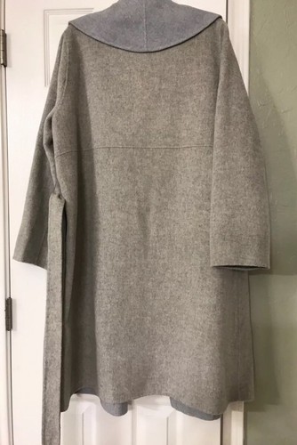 Pre-owned Eileen Fisher Large  Oatmeal Dark Pearl Brushed Wool Doubleface Shwal Collar Coat In Oatmeal/dark Pearl