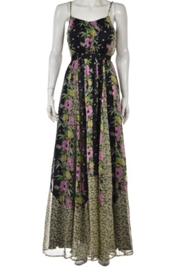 NEW French Connection Dress Size 0 Black Floral Maxi Spaghetti Straps Long