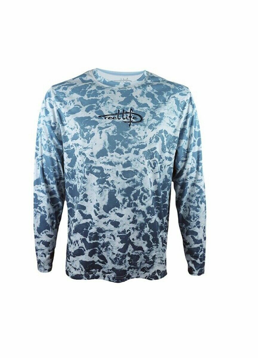 

Мужская рубашка Reel Life L/S Performance UV с акварелью для рыбалки с множеством рыб, Angel blue