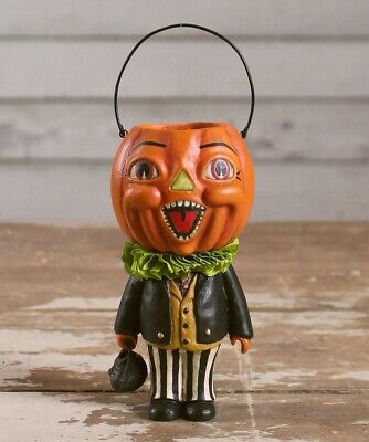 5" Bethany Lowe Pumpkinny Bucket Head Figurine Retro Halloween Decor