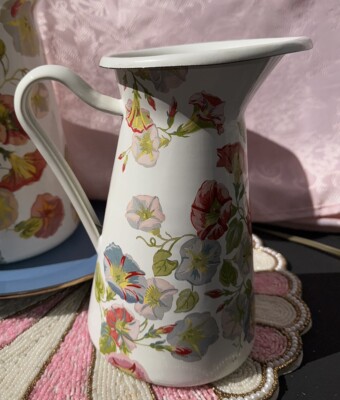 MacKenzie Childs Morning glory Enamel Practical Pitcher Medium 8.5  Tall