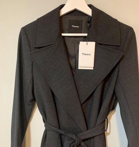 Pre-owned Theory Wide Lapel Trench Coat In Charcoal. Nwt. Size Xs(p). Retail- $645 In Gray