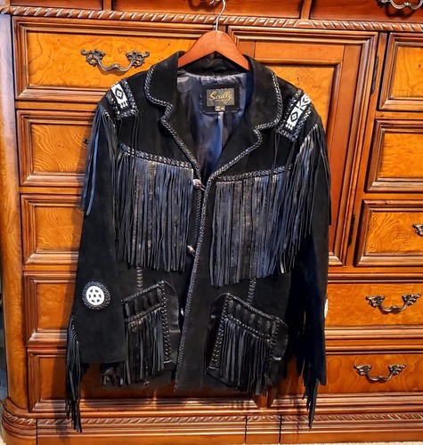SCULLY 758 black leather fringe & beaded jacket size 46 | eBay