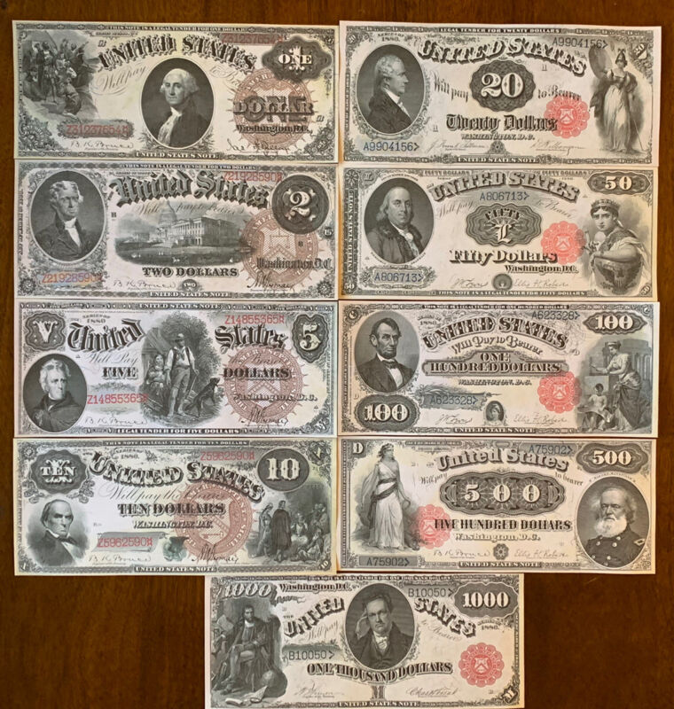 Reproduction 1880 United States Notes $1-$1000 1880 Paper Money 9 Note Set