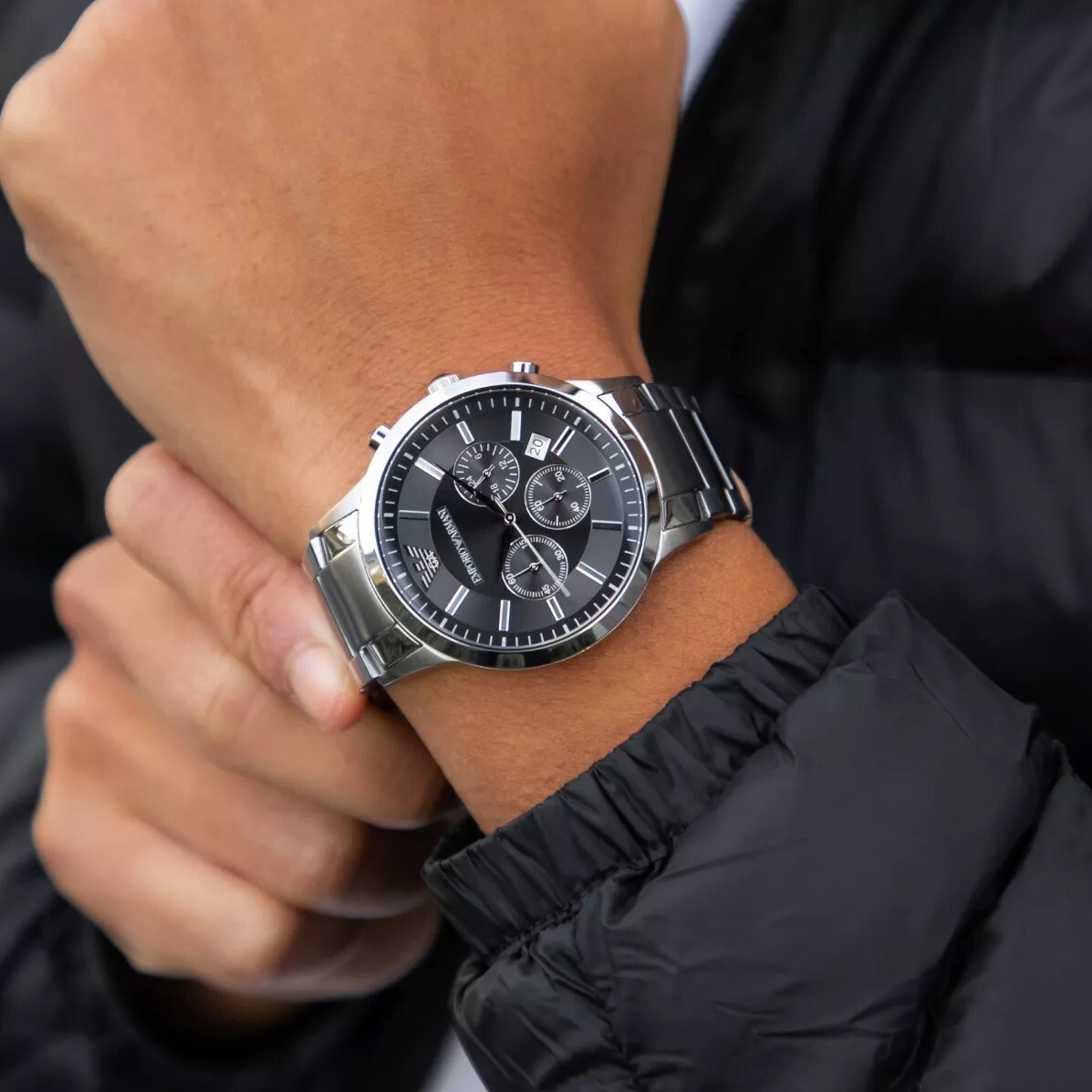 Emporio Armani AR2460 クロノグラフ NEW EMPORIO ARMANI MENS WATCH RENATO AR2460 SILVER TONE WITH