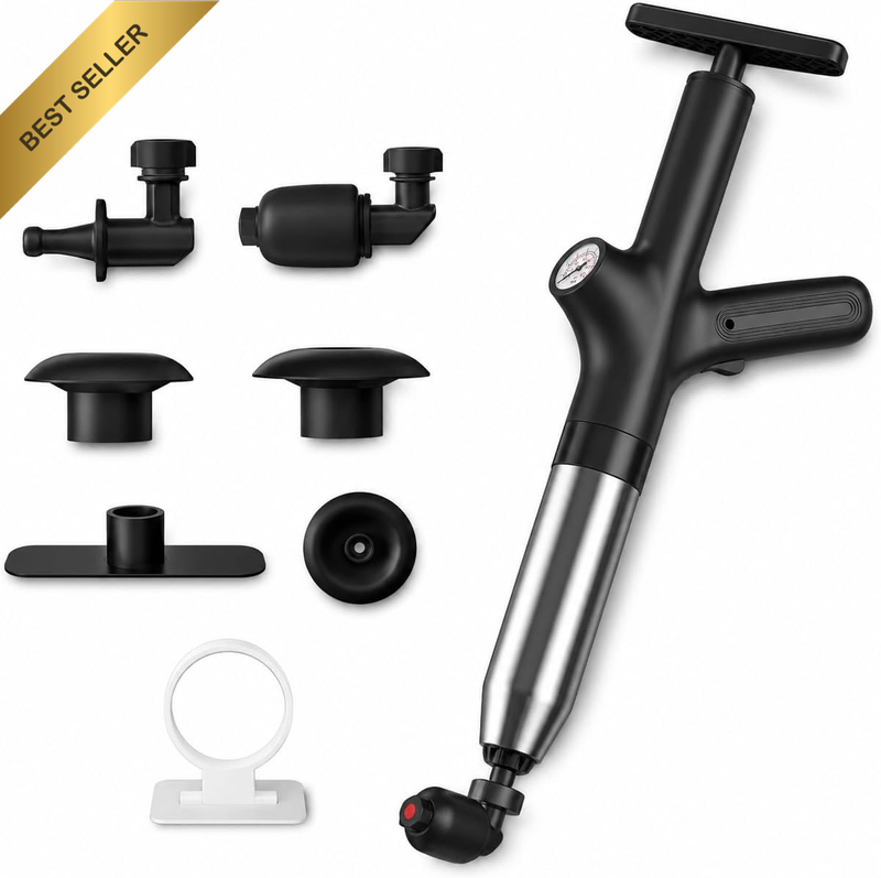 Toilet Plunger, 1-8 Bar Air Drain Unclogger with Gauge for Sinks, Toilets