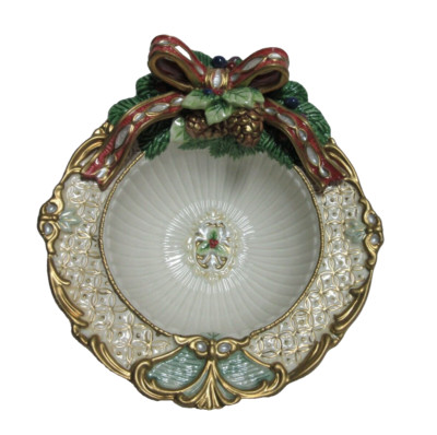 Fitz and Floyd Florentine Ornate Christmas Round Serving Bowl 8''
