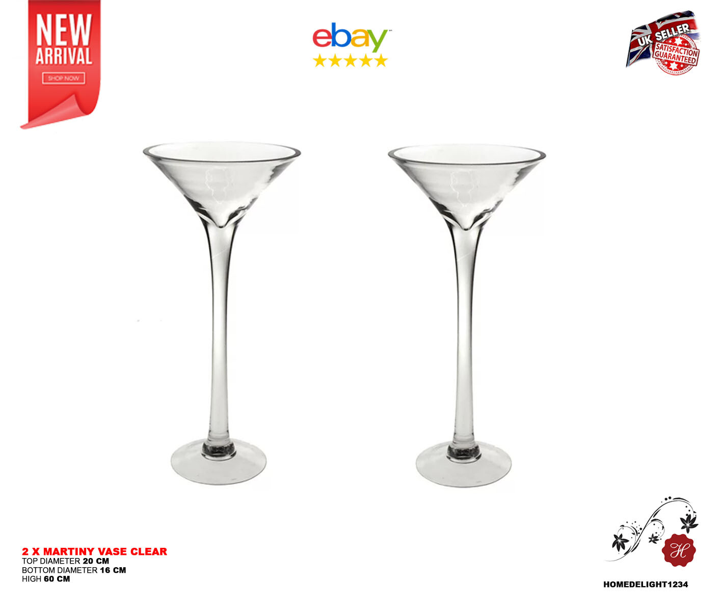 2 X Large Martini Glass Wedding Table Centrepiece Event Decoration