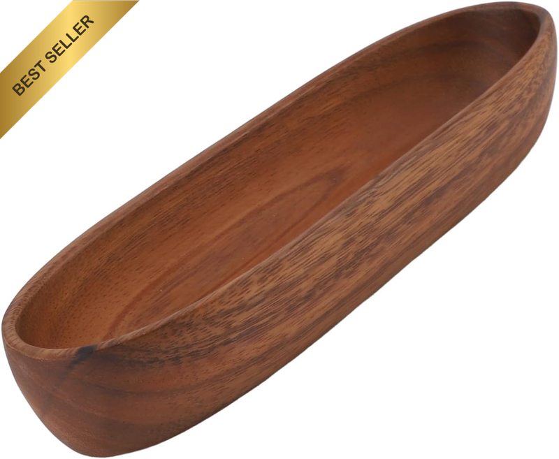 Wooden Salad Bowl, Large Capacity Multipurpose Boat Shaped Wood Serving Bowl, Th