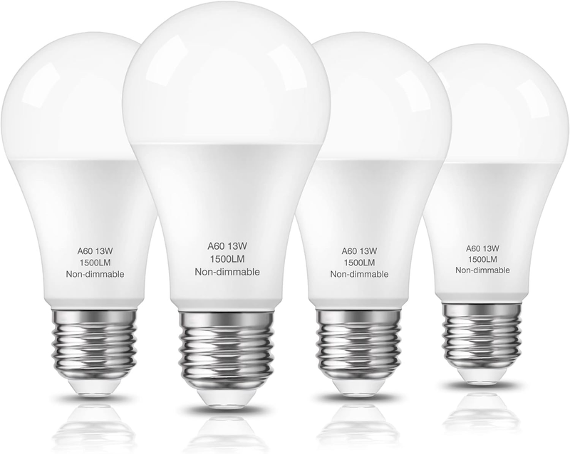 A19 LED Light Bulbs, 100 Watt Equivalent LED 5000K Daylight White, Pack of 4