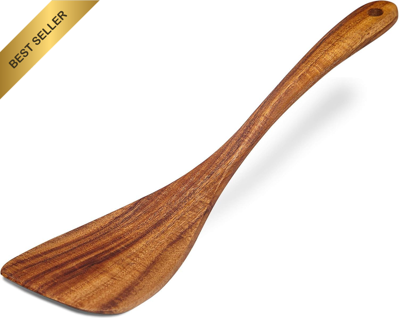 Wooden Spatula Nonstick Turner Acacia Wood, with a Right - Sized Long Handle, Ha