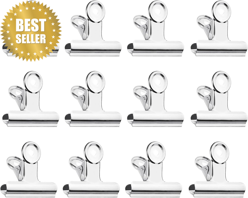 12-Pack Large Binder Paper Clips, Metal Hinge Clip File Clamps for Crafts, Food