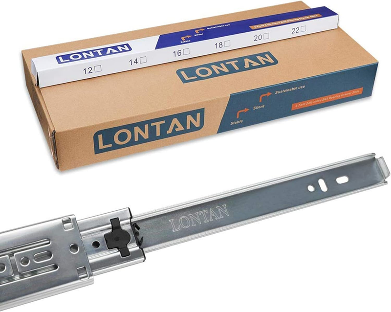 LONTAN 1 Pair Heavy Duty Drawer Slides 22 Inch Soft Close Ball Bearing Drawer Sl