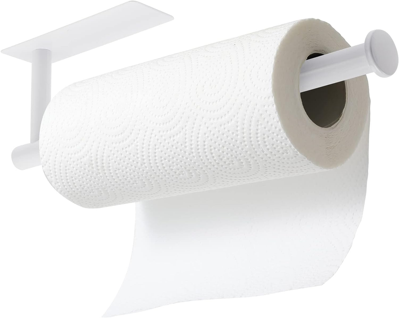 White Paper Towel Holder - under Cabinet Paper Towel Holder for Kitchen, Adhesiv