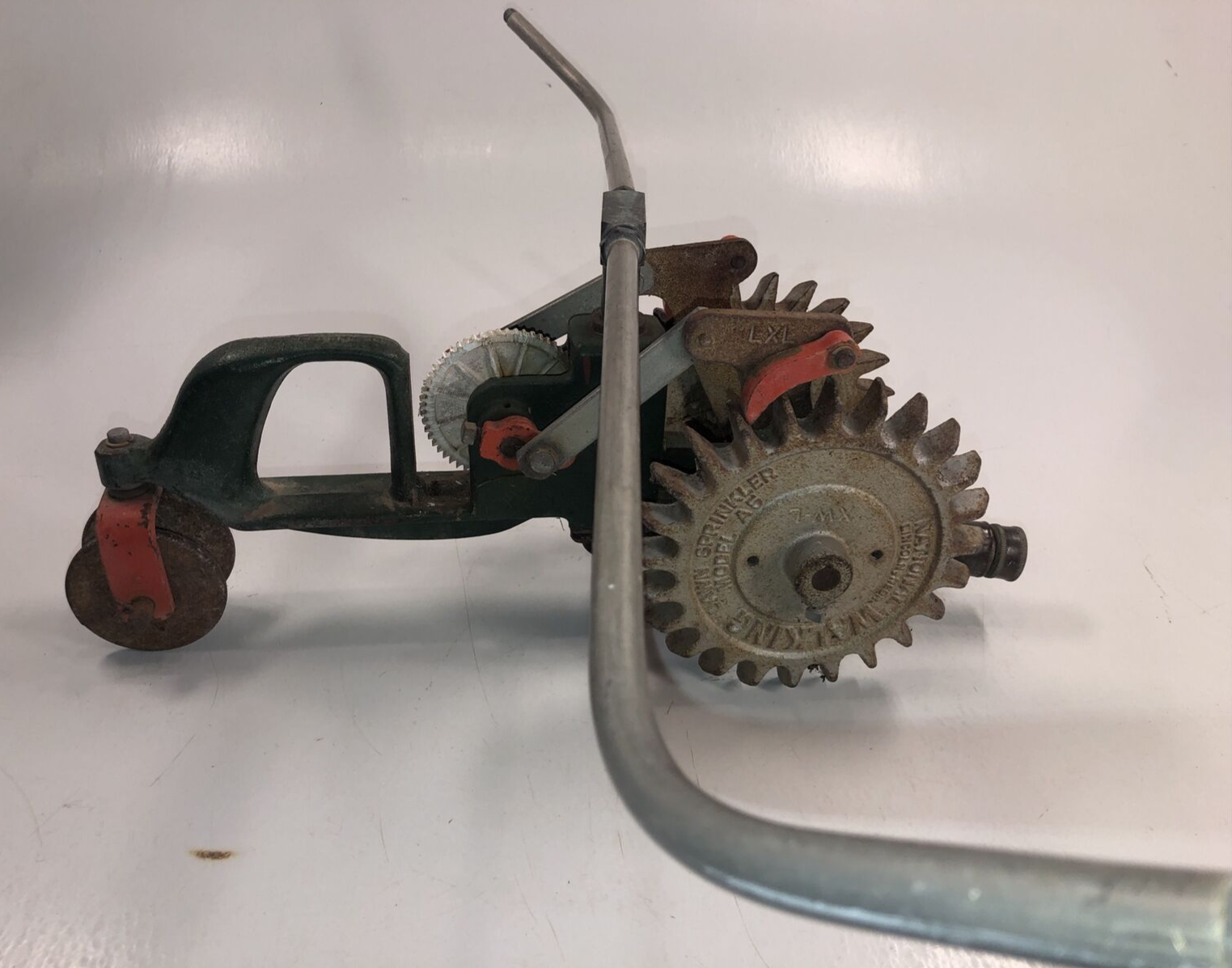 Vintage Cast Iron NATIONAL LAWN  WALKING  SPRINKLER Tractor Model A5 Needs Work