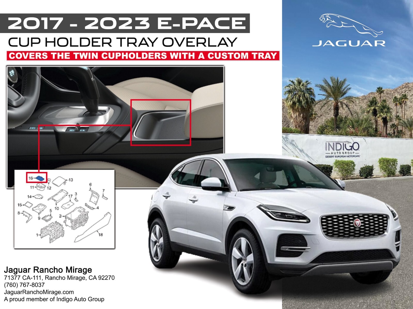 EPACEページ 2017-2023 JAGUAR E-PACE GENUINE OEM CUP HOLDER TRAY OVERLAY