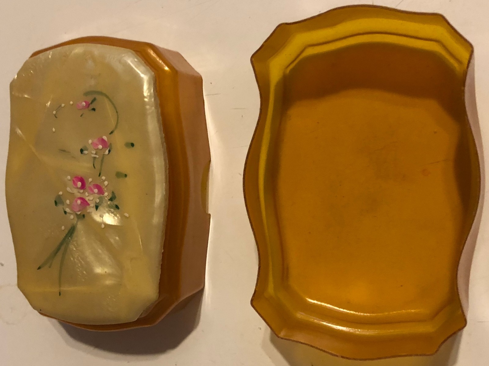 Vintage Child's Baby Nursery Comb & Brush Celluloid HP + Trinket Box - Rare