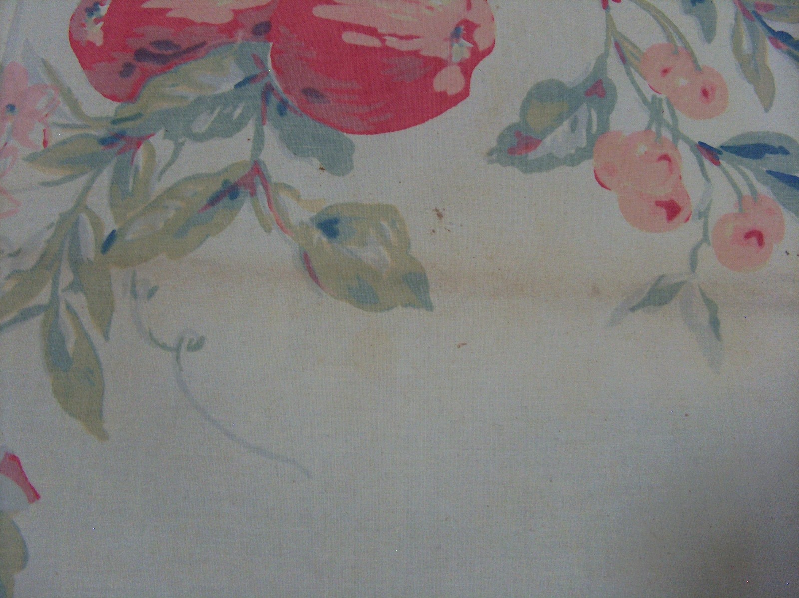 Vintage Tablecloth White w Blue Light Color Fruit & Flowers Queen Anne Shawmut