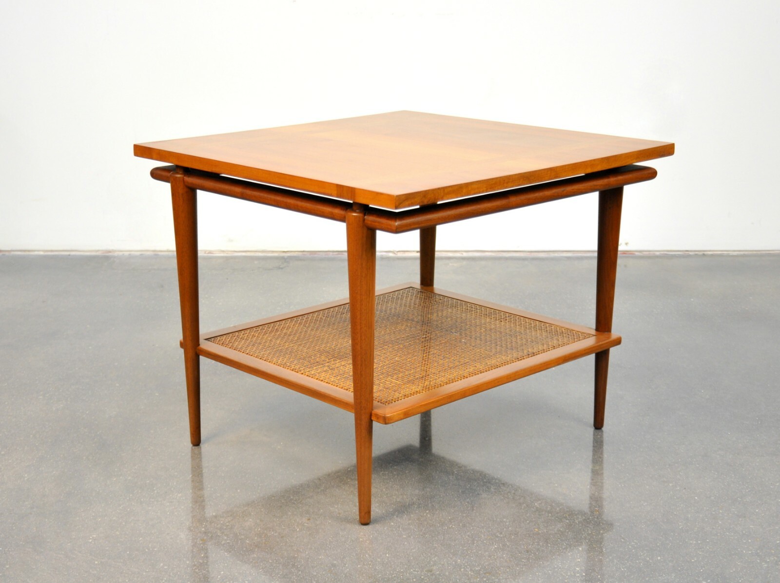 John Widdicomb Two-Tier Side Table Floating Top Caned Mid-Century Modern 1960s