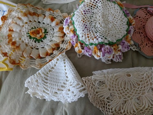 Vintage Set of 62 Crochet, Doilies, Embroidered Linens