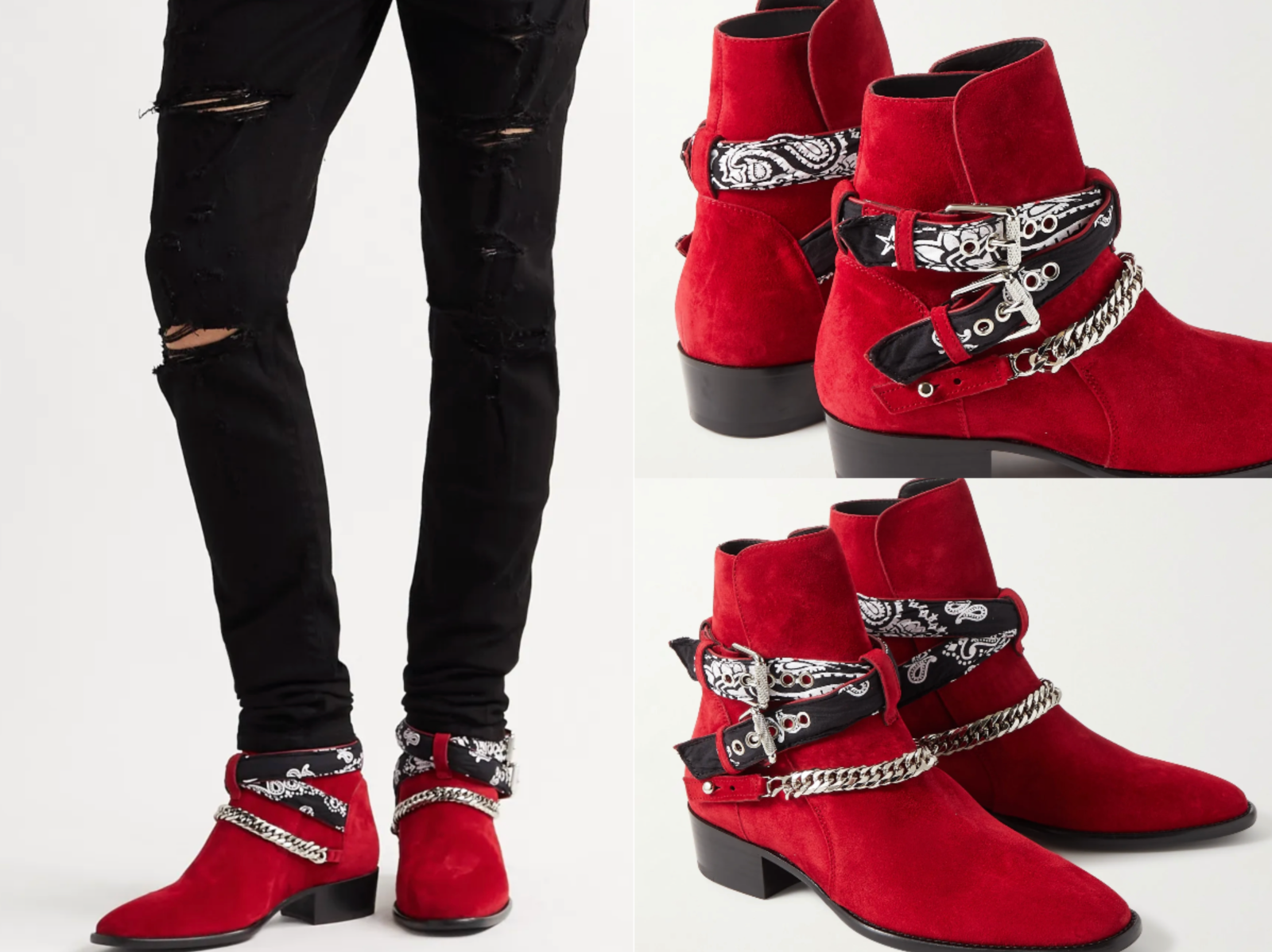 AMIRI(アミリ) Banadana Buakle Boots Size:44 AMIRI Suede Chain Boots Bandana Buckle Biker Stiefel Schuhe