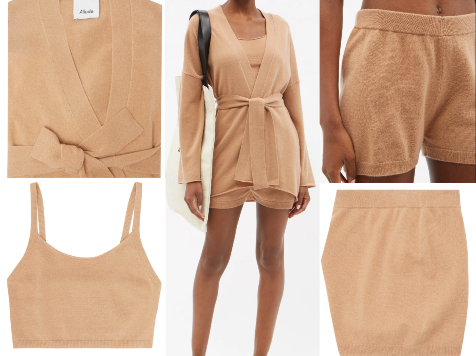 Pre-owned Allude Cashmere Cardigan Cropped Tank Top Shorts 3er Set Shirt Jacket Pants M In Brown