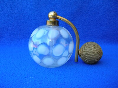 Fenton Clear Perfume Bottle W/White Coin Dots & Gold Plated DeVilbiss Atomizer