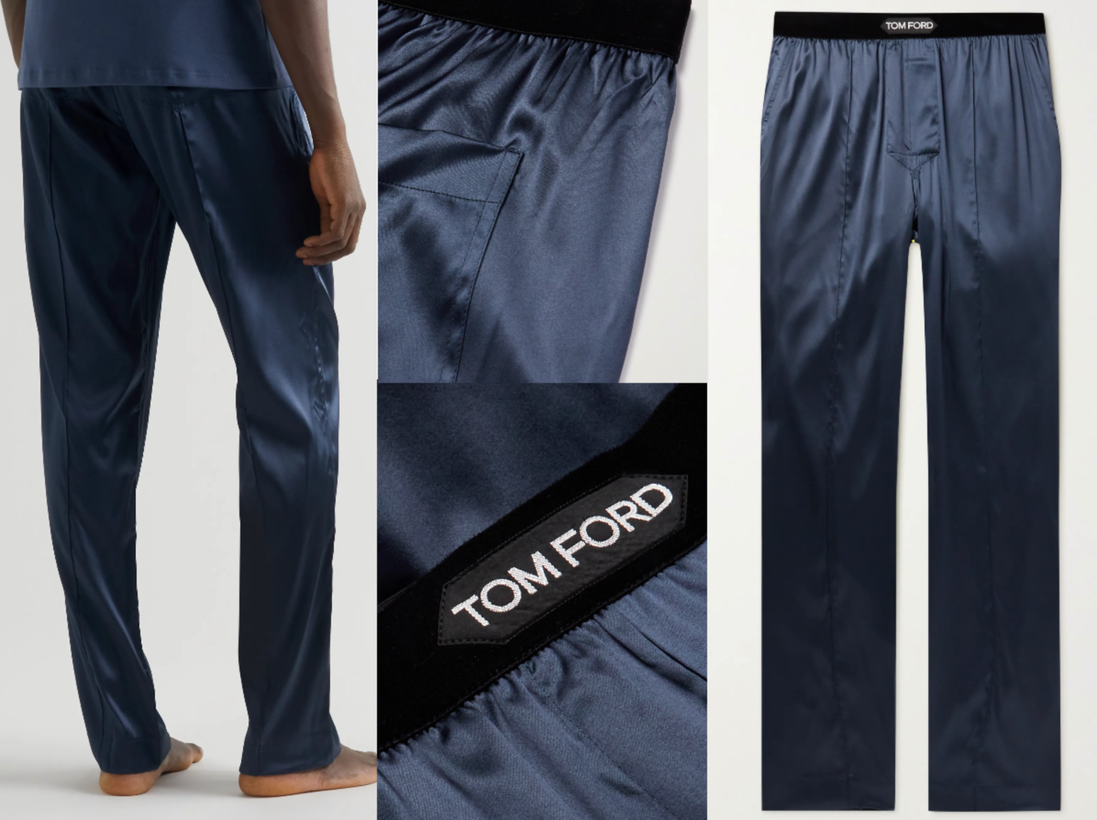 Pre-owned Tom Ford Velvet Silk Satin Pajamas Pants Trousers Travel Lounge Picture Xxl In Blue