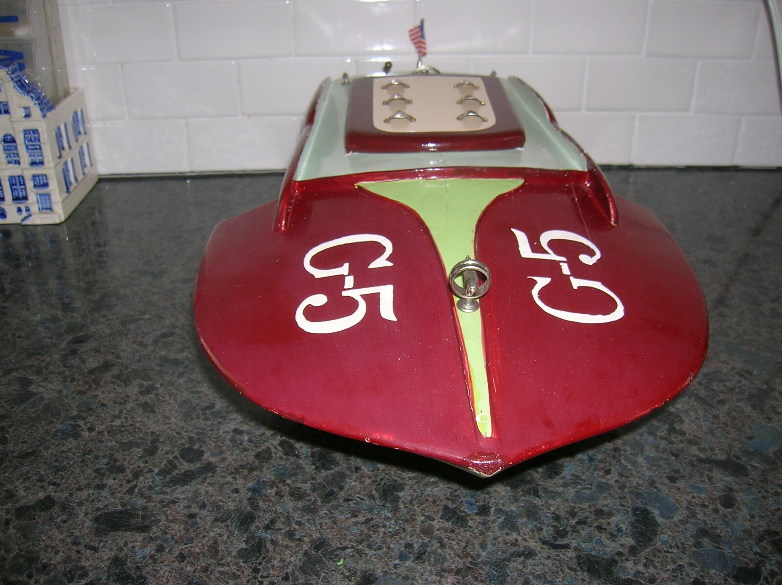 TOY WOOD BOAT ITO HYDROPLANE G-5 18 IN.K&O VINTAGE BATTERY OPERATED BOAT WOODEN