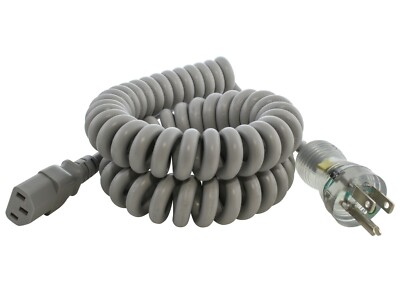 6.5ft Coiled Medical Grade Power Cord NEMA 5-15P to IEC C13 by AC WORKS 