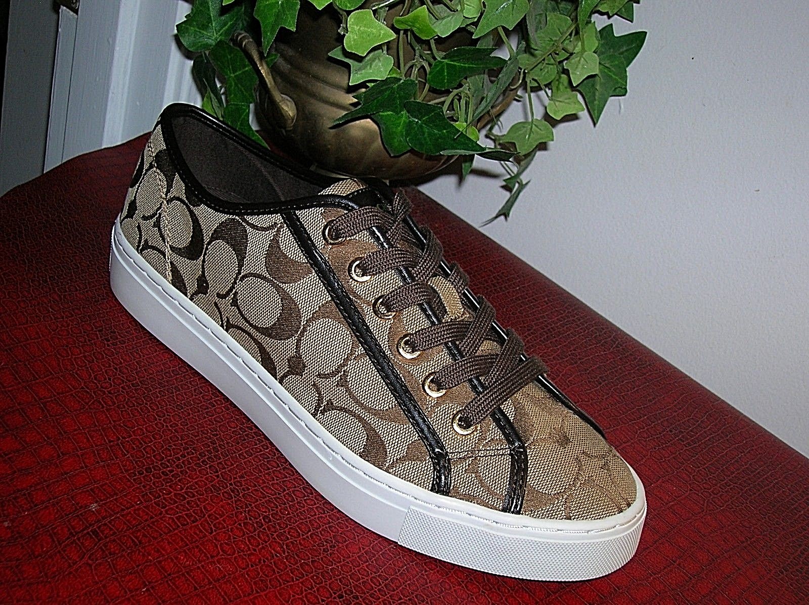 Coach Roberta Brown&khaki Signature Print Athletic Sneakers/Shoes Women's 9 new