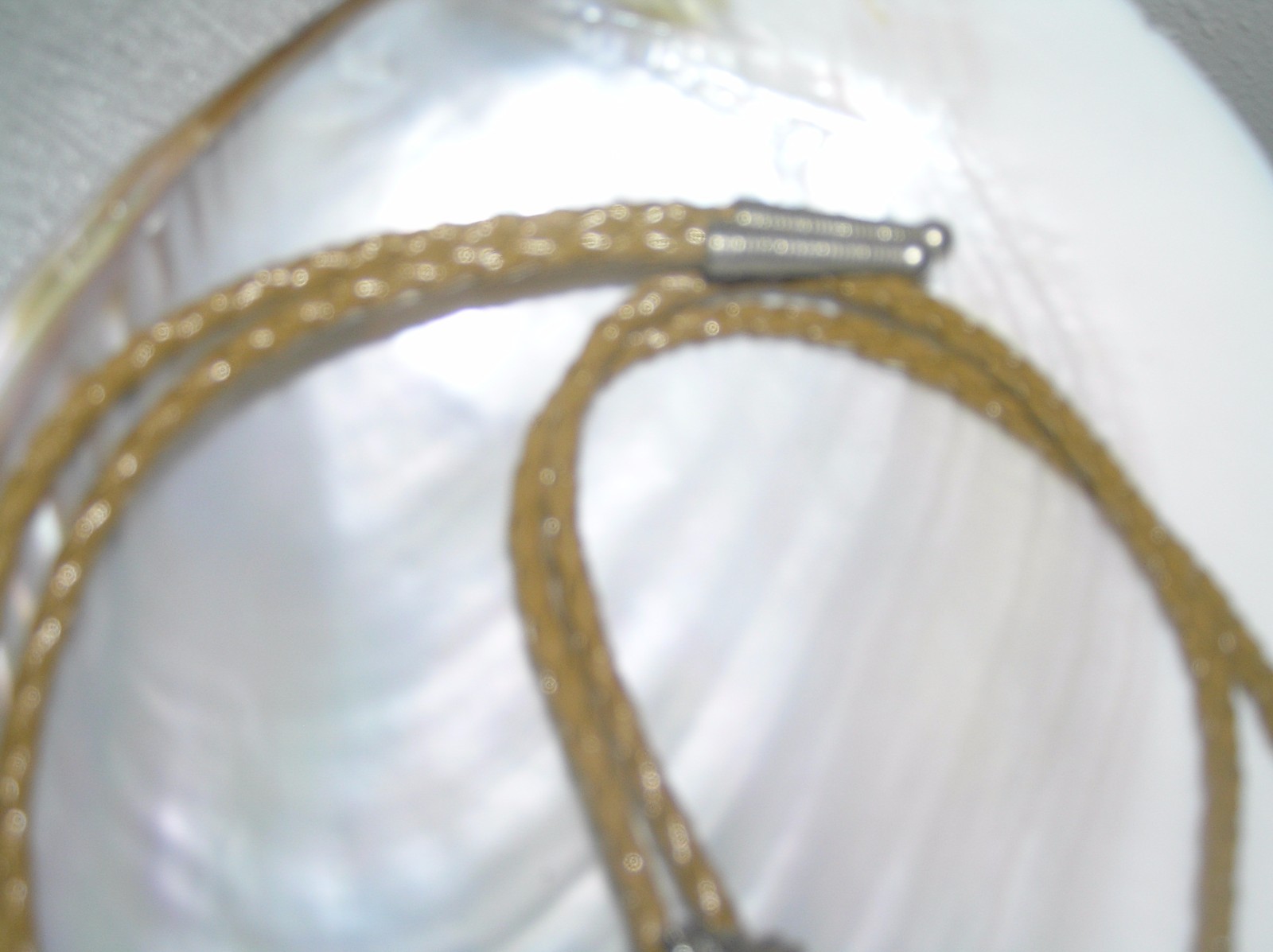 Vintage Faux Goldish Brown Leather Braided Cord w Carved SIlvertone Arrow Head