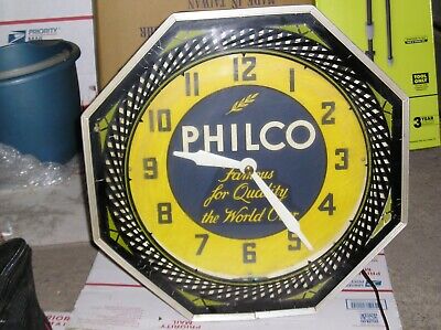 Working 1930`s PHILCO Spinner Neon Advertizing Clock
