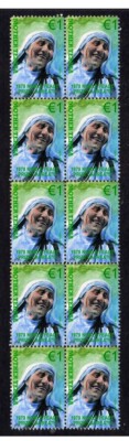 Mother Teresa Strip Of 10 Mint Stamps Nobel Prize 2