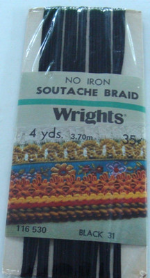 NEW SEALED VTG WRIGHTS NO IRON SOUTACHE BRAID 4yds Art 116 530 Black 31