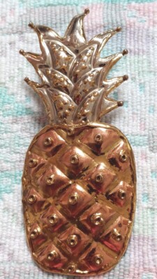 Vintage Handcrafted Large Pineapple Brooch Pin & Pendant Made of Mixed Metals 