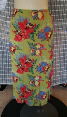 NWT Kamellia by P.R. Women Green Tropical Rayon Maxi Skirt size M #NS3
