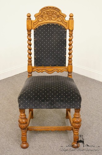 1920's Antique Jacobean Gothic Revival Solid Oak Dining Side Chair