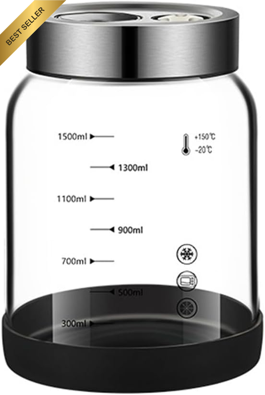 1500ML Glass Jar with Stainless Steel Lid Airtight and Manual Automatic Air Rele