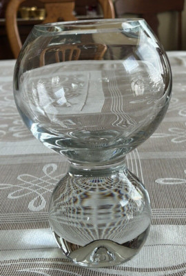 STUDIO NOVA POLAND MIDCENTURY MODERN GLASS DOUBLE ORB BALL VASE VERY HEAVY