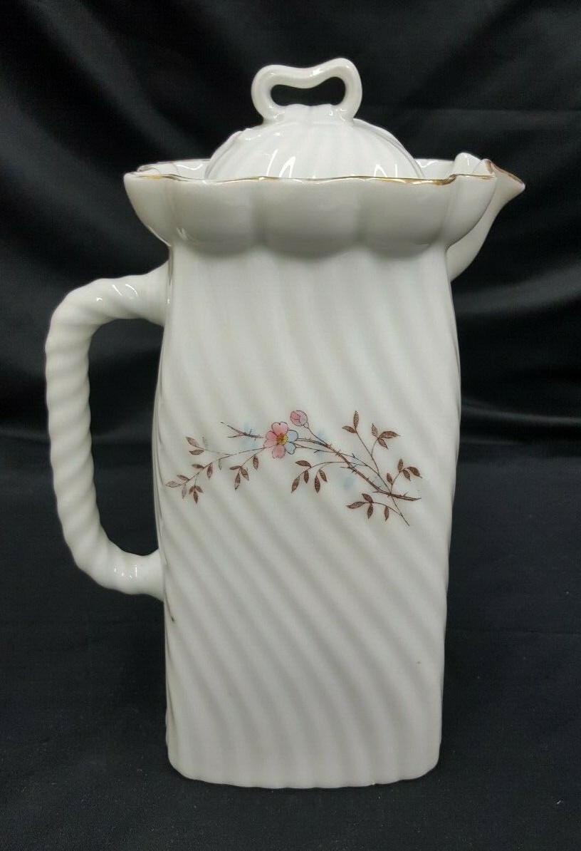 Vintage Tall Porcelain Floral Pitcher With Ice Catcher With Top Lid