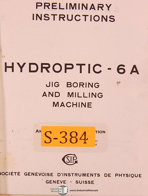 jig Boring Mill SIP MP-2P Preliminary Instructions Manual
