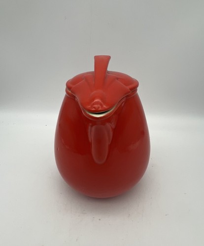 Hall China Co. RED Sundial “Saf-Handle” Syrup w/Lid 1938 RARE HTF USA