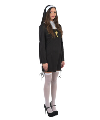 Women Girl Black Sexy Dress With Headpiece | Naughty Nun Cosplay Costume