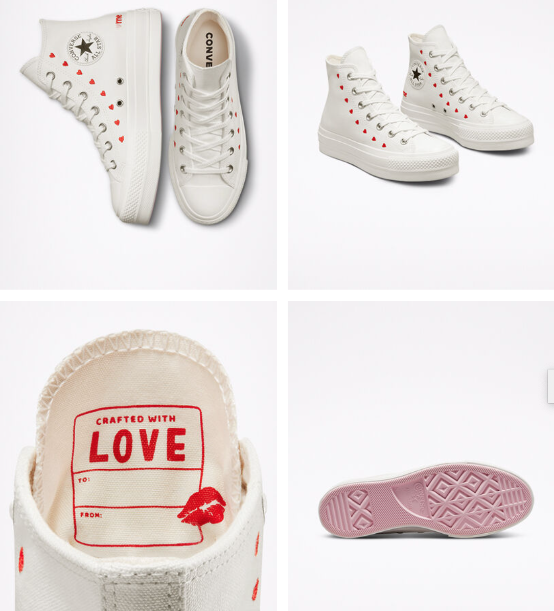 Pre-owned Converse Women  Hearts Valentines Valentine's Day Lift Platform Shoes A01599c In As Pictured